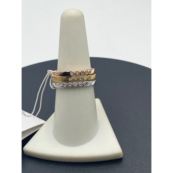 Kate Spade Full Circle Multi Metal Trio Crystal Stackable Band Ring Set 8 New - Picture 2 of 7